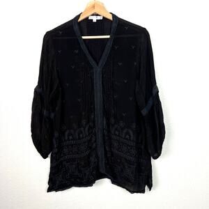 Karyn‎ Seo Size Large Black Embroidered V-Neck 3/4 Sleeve Peasant Blouse